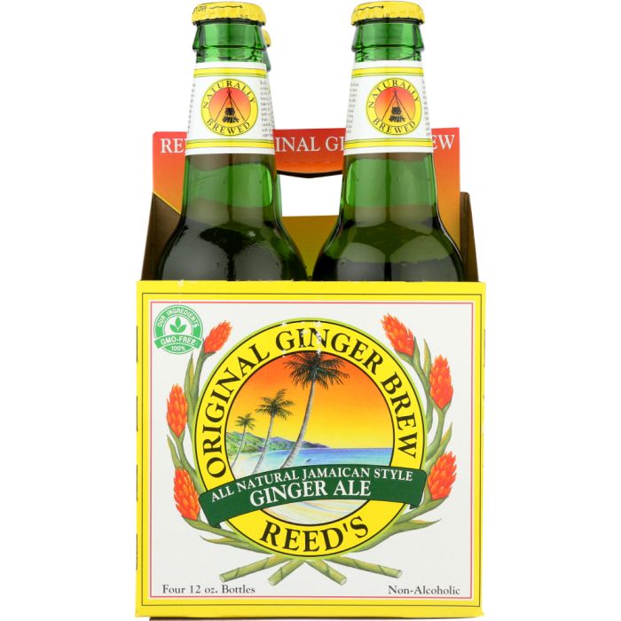 REED'S INC: Original Ginger Brew Jamaican Style Ginger Ale Pack of 4 (12 oz each), 48 oz