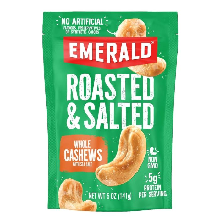 EMERALD: Roasted and Salted Whole Cashews, 5 oz