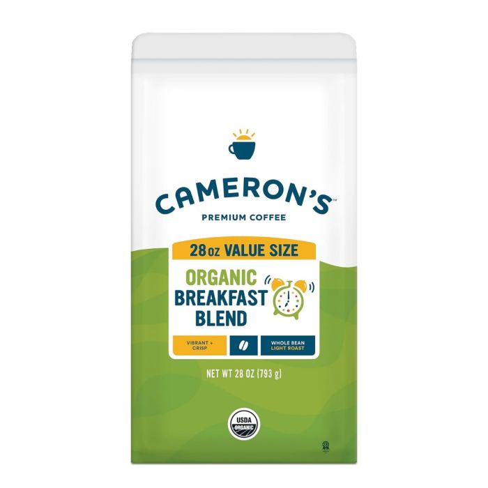 CAMERON'S COFFEE: Organic Breakfast Blend Whole Bean Coffee, 28 oz