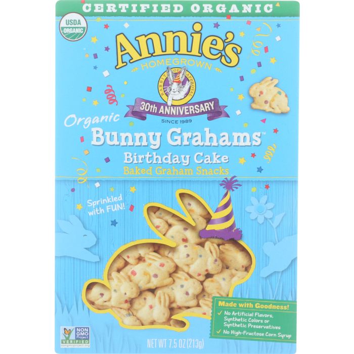 ANNIES HOMEGROWN: Organic Birthday Cake Bunny Grahams Snack, 7.5 oz