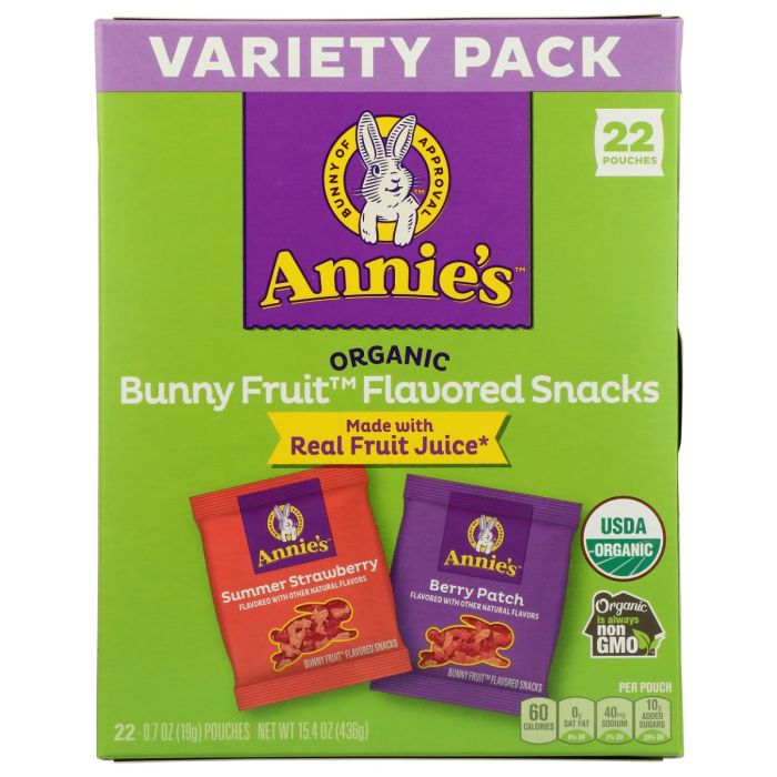 ANNIES HOMEGROWN: Organic Bunny Fruit Snacks Variety Pack 22Pc, 15.4 oz