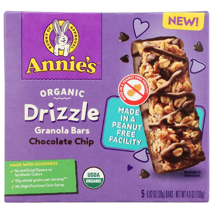 ANNIE'S HOMEGROWN: Organic Drizzle Chocolate Chip Granola Bars 5Pc, 4.6 oz