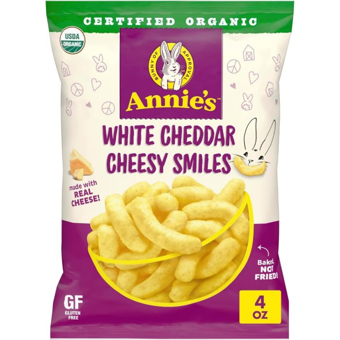 ANNIES HOMEGROWN: Organic White Cheddar Cheesy Smiles, 4 oz