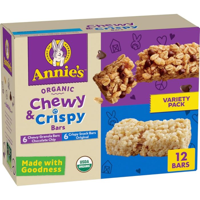 ANNIES HOMEGROWN: Organic Chewy & Crispy Bars Variety Pack 12ct, 10.02 oz