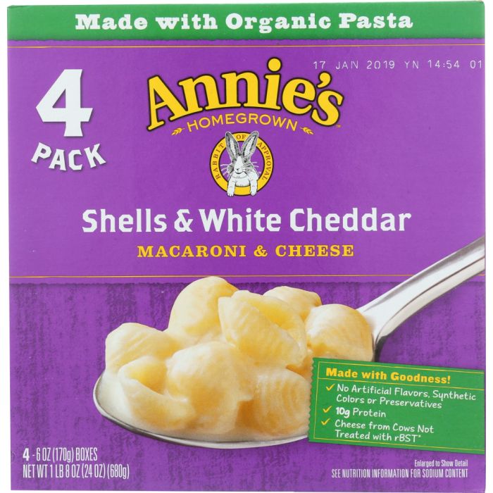ANNIES HOMEGROWN: Shells & White Cheddar Macaroni & Cheese 4 Pack, 24 oz