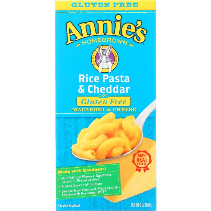 ANNIE'S HOMEGROWN: Gluten Free Rice Pasta and Cheddar Mac and Cheese, 6 oz