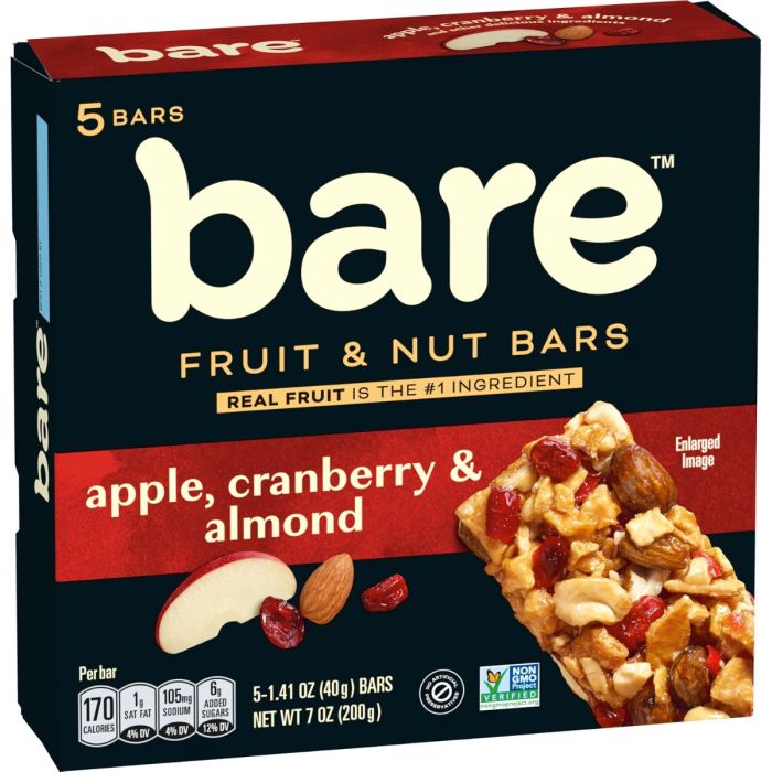 BARE FRUIT: Apple, Cranberry and Almond Fruit and Nut Bar 5 Count, 7 oz