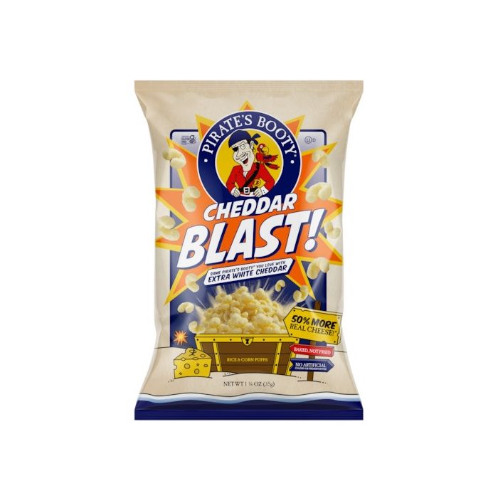 PIRATE BRANDS: Cheddar Blast Extra White Cheddar Rice and Corn Puffs, 1.25 oz
