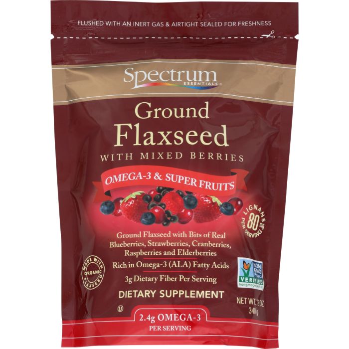 SPECTRUM ESSENTIALS: Ground Flaxseed with Mixed Berries, 12 oz