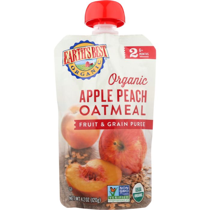 EARTHS BEST: Fruit & Grain Puree Apple Peach Oatmeal, 4.2 Oz