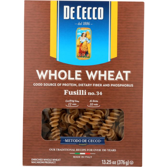 DE CECCO: Fusilli No 34 100 Percent Whole Wheat, 13.25 oz