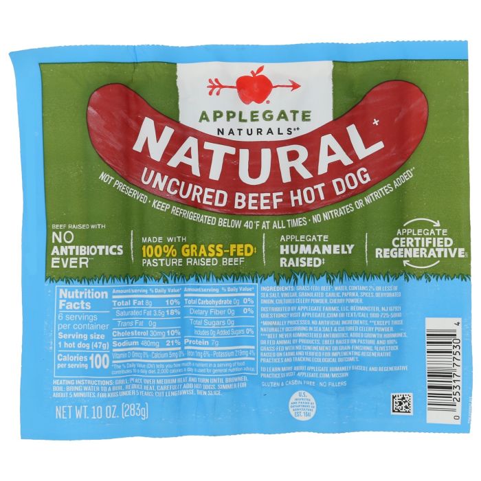 APPLEGATE: Natural Uncured Beef Hot Dog, 10 oz