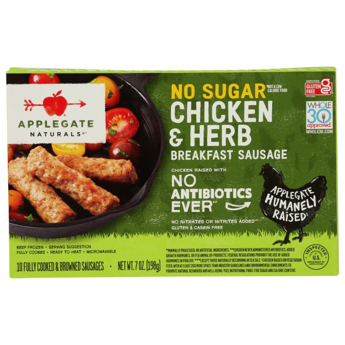 APPLEGATE: No Sugar Chicken and Herb Breakfast Sausage, 7 oz