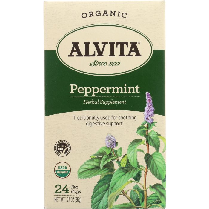 ALVITA: Teas Organic Peppermint Caffeine Free 24 Tea Bags, 1.27 oz