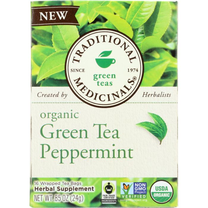 TRADITIONAL MEDICINALS: Organic Green Tea Peppermint 16 Tea Bags, 0.85 oz