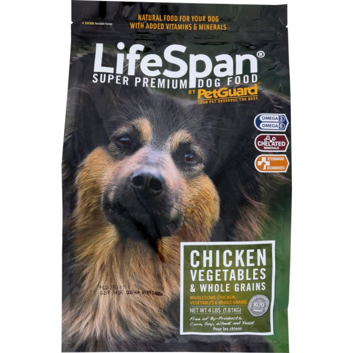 PETGUARD: LifeSpan Premium Dog Food Chicken, Vegetables & Whole Grains, 4 lb