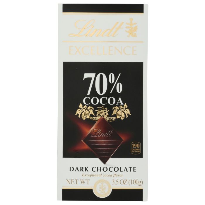 LINDT: Excellence 70% Cocoa Smooth Dark Chocolate Bar, 3.5 oz