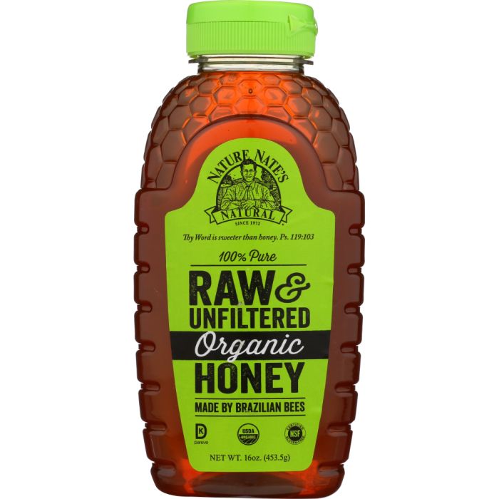 NATURE NATE'S: 100% Pure Raw and Unfiltered Organic Honey, 16 oz