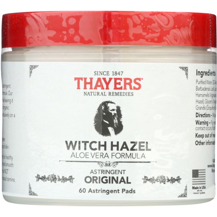 THAYERS: Witch Hazel Astringent Pads Original with Aloe Vera, 60 Pads