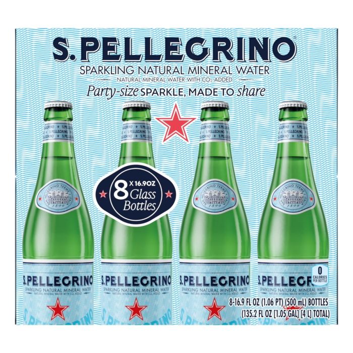 SAN PELLEGRINO: Sparkling Natural Mineral Water 8 Glass Bottles, 132.5 fo