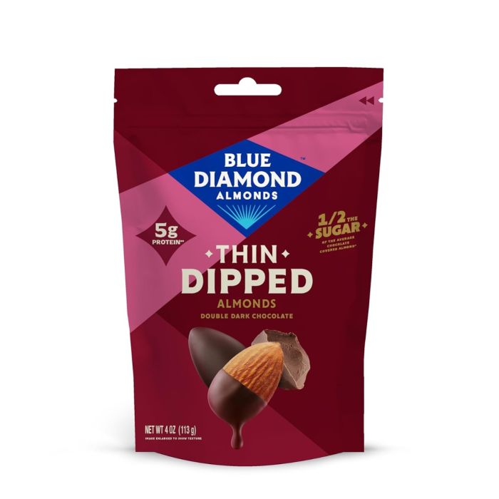 BLUE DIAMOND: Thin Dipped Almonds Double Dark Chocolate, 4 oz