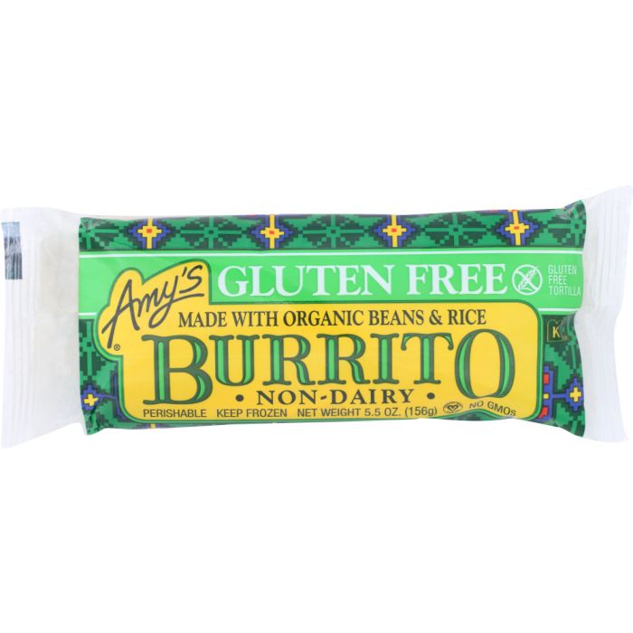 AMYS: Bean & Rice Gluten Free Non-Dairy Burrito, 5.5 oz