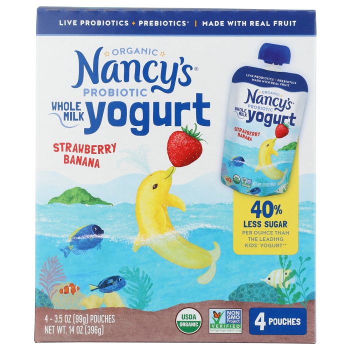 NANCYS: Organic Whole Milk  Strawberry Banana Kids Yogurt, 14 oz