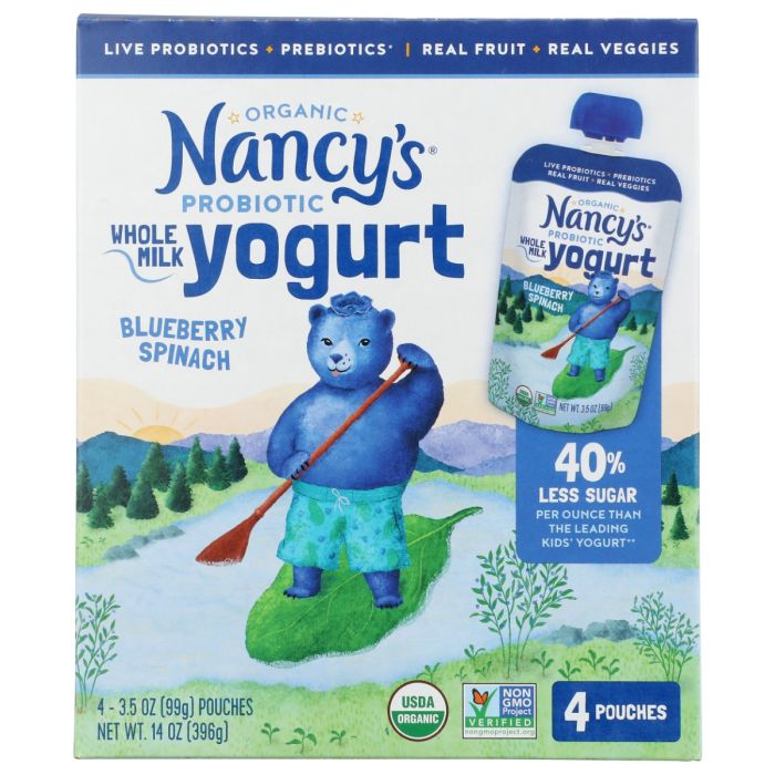 NANCYS: Organic Whole Milk Blueberry Spinach Kids Yogurt, 14 oz
