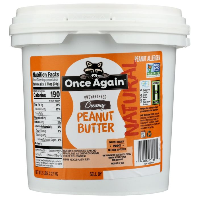 ONCE AGAIN: Natural Creamy Salted Peanut Butter, 5 lb