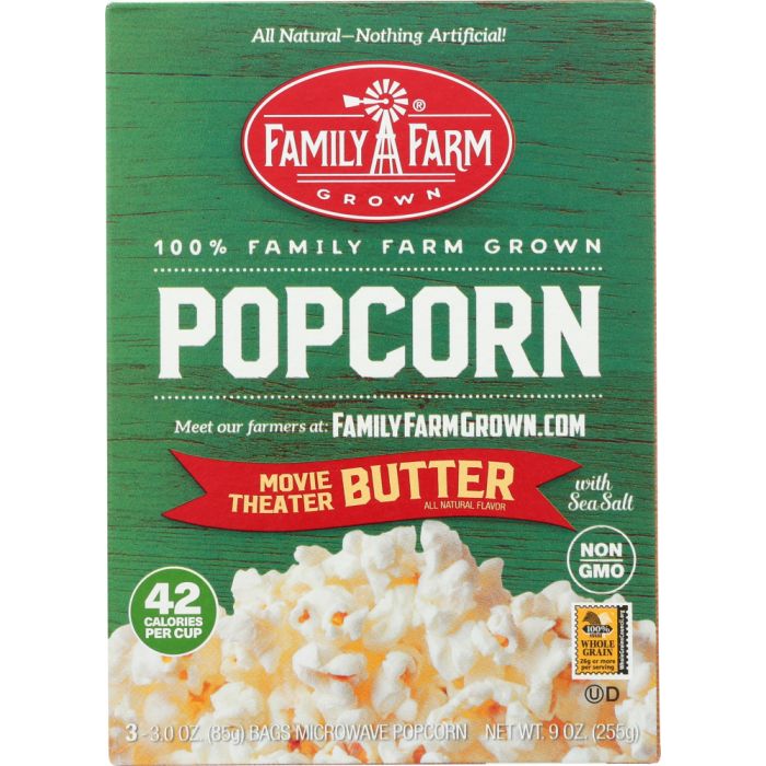 FAMILY FARM GROWN: Microwave Movie Theater Butter Popcorn 3 Count, 9 oz