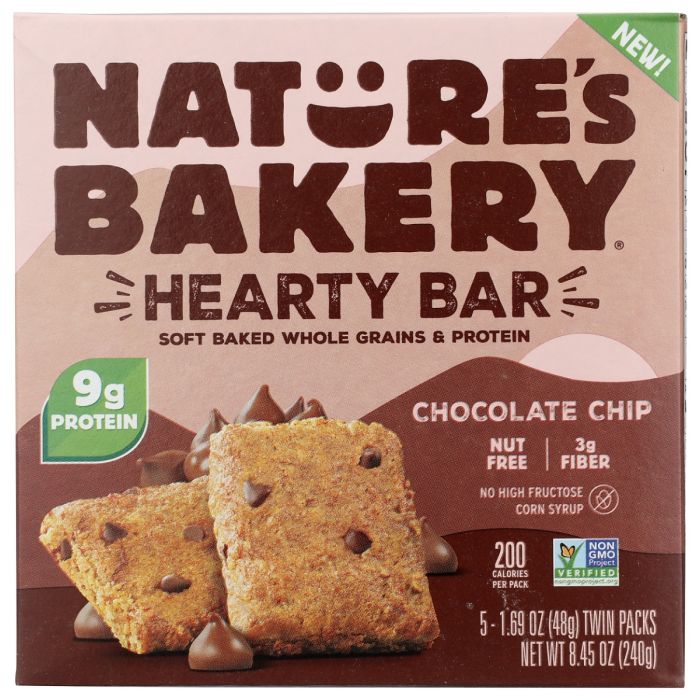 NATURE'S BAKERY: Chocolate Chip Hearty Bar 5pc, 8.45 oz