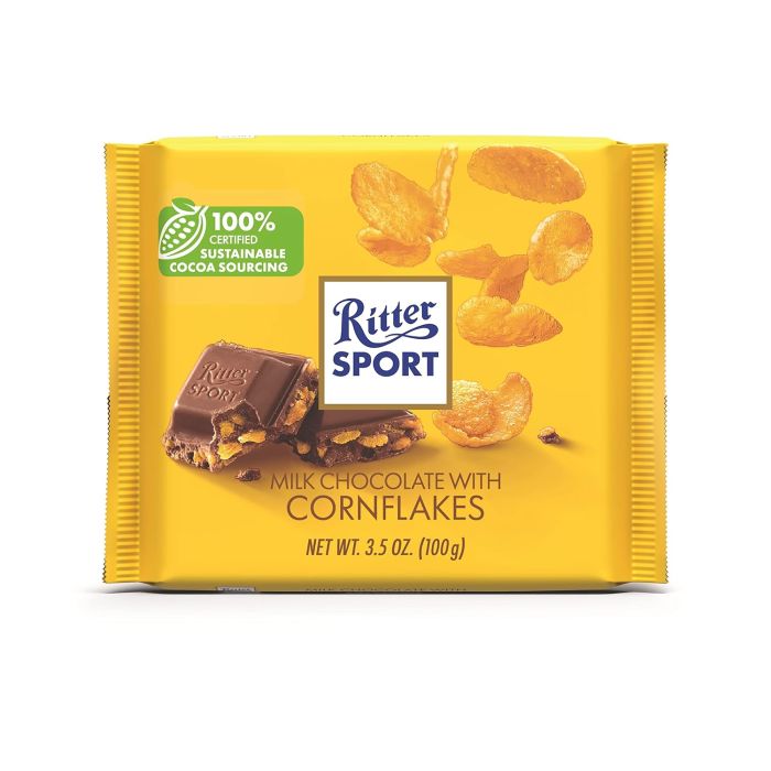 RITTER SPORT: Milk Chocolate with Corn Flakes, 3.5 oz