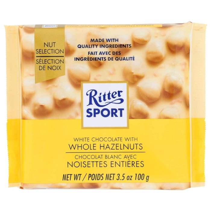 RITTER SPORT: White Chocolate with Whole Hazelnuts Bar, 3.5 oz