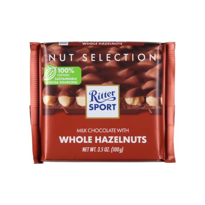 RITTER SPORT: Milk Chocolate with Whole Hazelnuts, 3.5 oz
