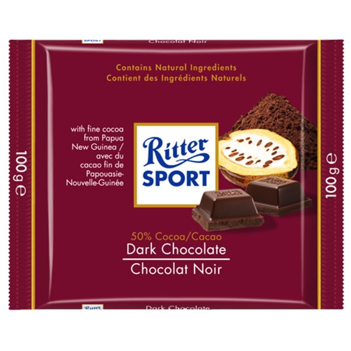 RITTER SPORT: Dark Chocolate 50% Cocoa, 3.5 oz