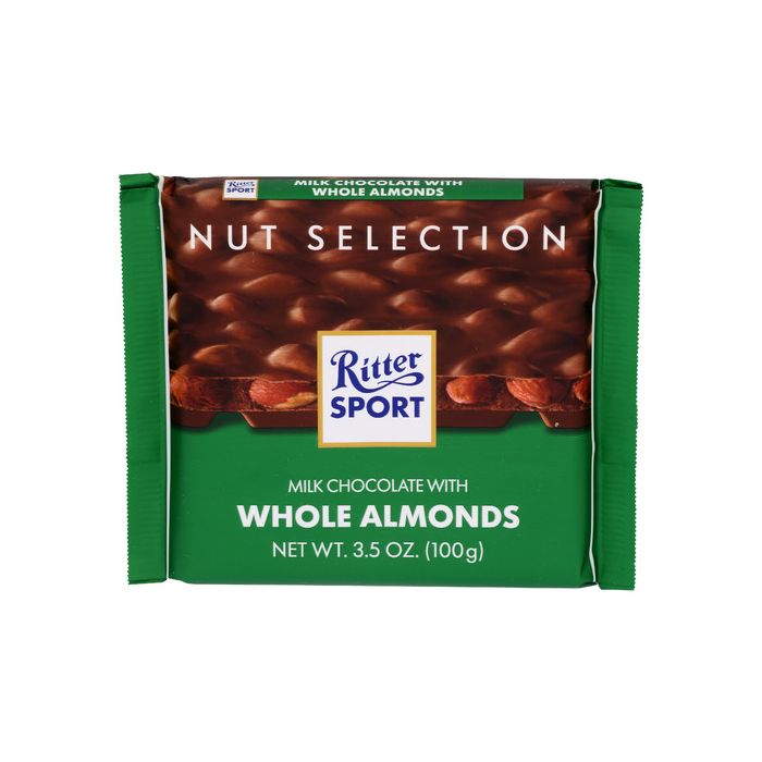 RITTER SPORT: Milk Chocolate with Whole Almonds, 3.5 oz