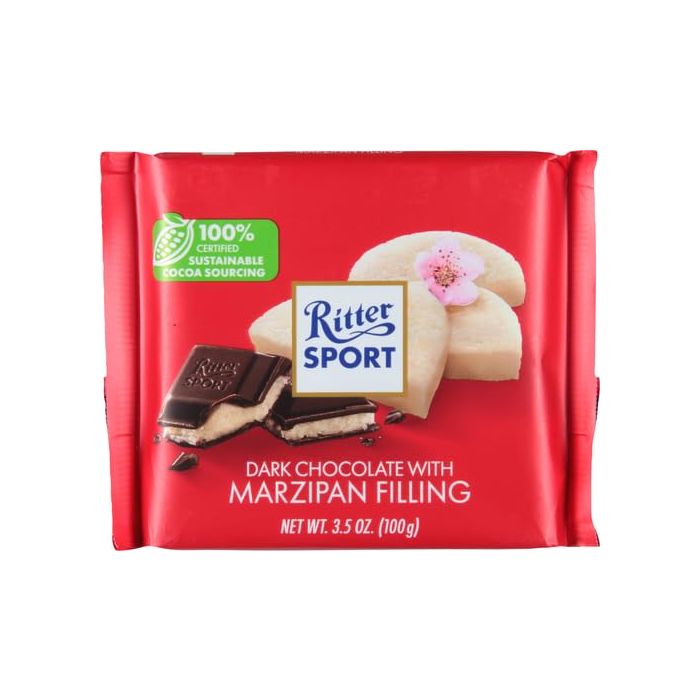 RITTER SPORT: Dark Chocolate with Marzipan, 3.5 oz