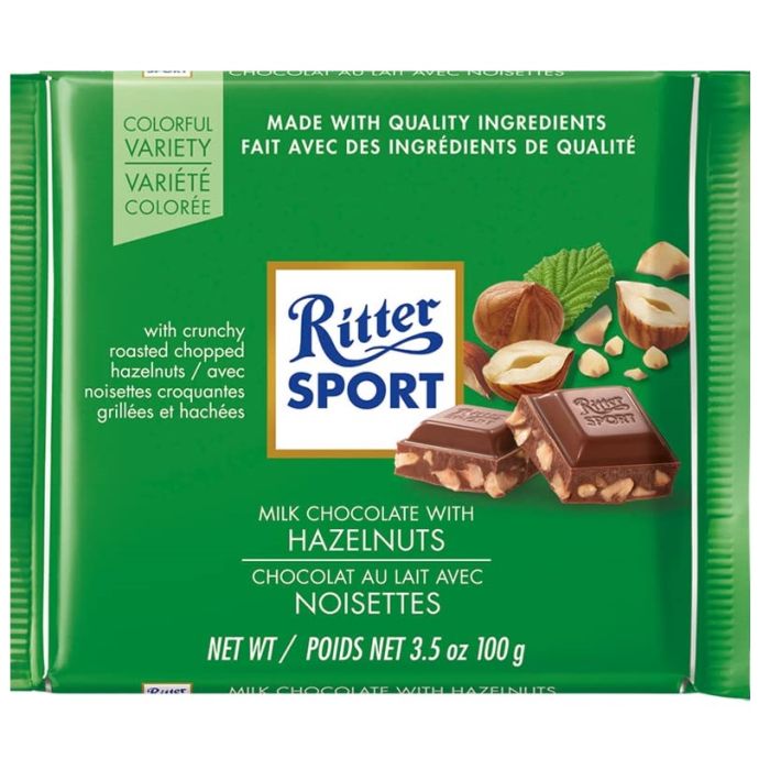 RITTER SPORT: Milk Chocolate Bar with Hazelnuts, 3.5 oz