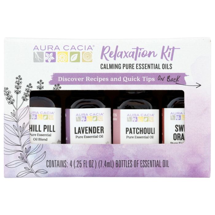 AURA CACIA: Essensial Oil Relaxation Kit Pack of 4, 0.25 oz