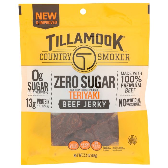 TILLAMOOK COUNTRY SMOKER: Zero Sugar Teriyaki Beef Jerky, 2.2 oz