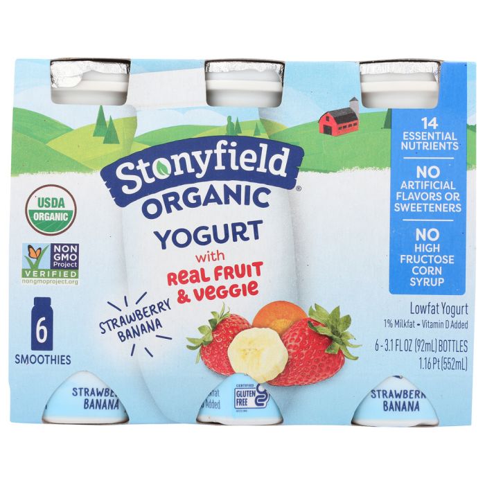 STONYFIELD: Organic YoKids Smoothies Strawbana 6 Count, 18.6 Oz