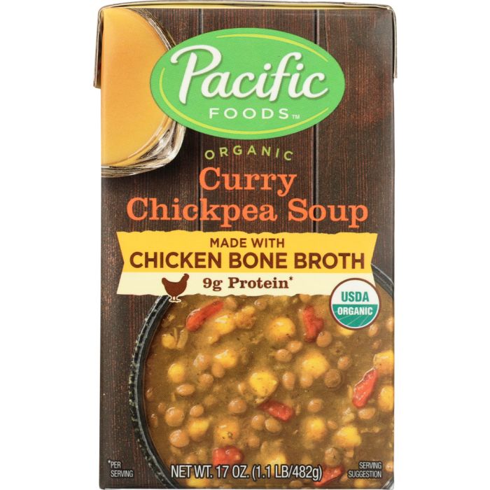 PACIFIC FOODS: Soup Chickpea Curry Bone Broth, 17 oz