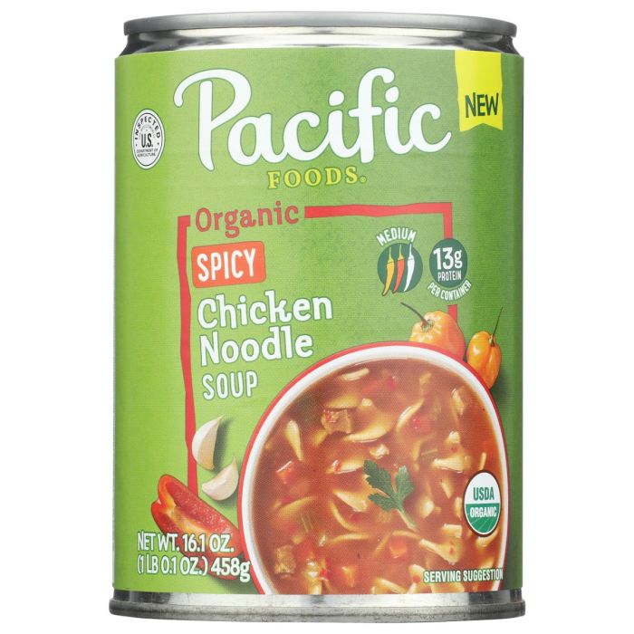 PACIFIC FOODS: Organic Spicy Chicken Noodle Soup, 16.1 oz