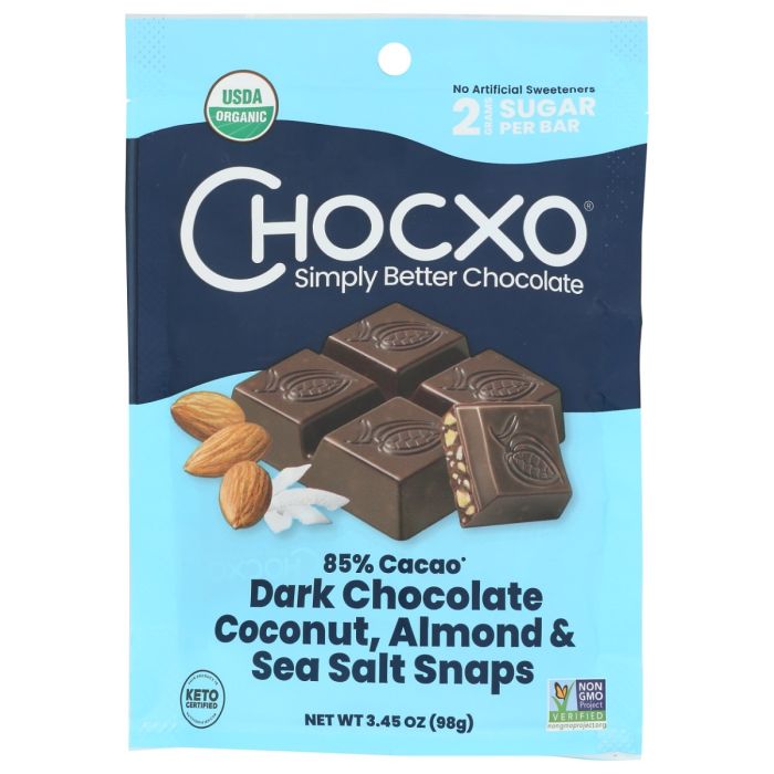 CHOCXO: Dark Chocolate Coconut, Almond and Sea Salt Snap, 3.45 oz