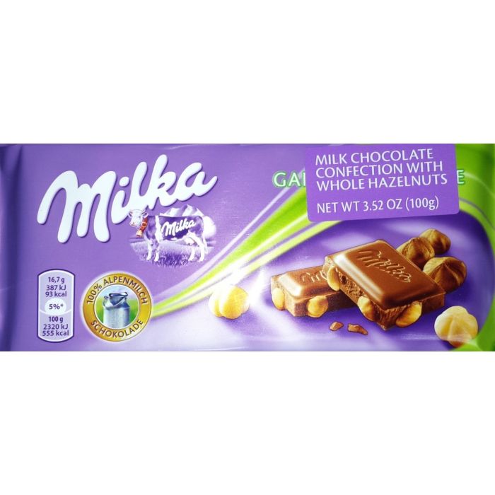 MILKA: Milk Chocolate Bar with Whole Hazelnuts, 3.52 oz