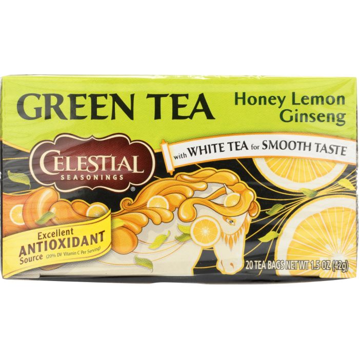 CELESTIAL SEASONINGS: Green Tea With White Tea Honey Lemon Ginseng 20 Tea Bags, 1.5 oz