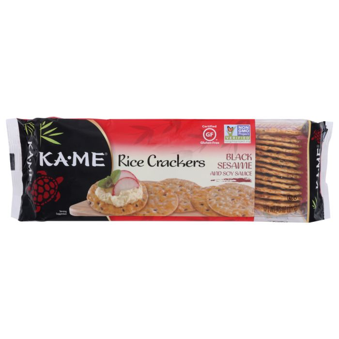 KA ME: Black Sesame and Soy Sauce Rice Crackers, 3.5 oz