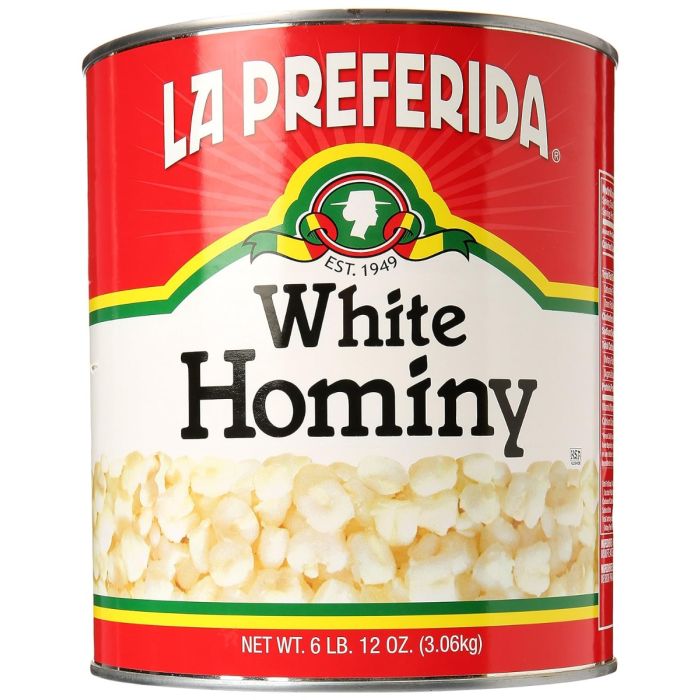 LA PREFERIDA: White Hominy Bean, 108 oz