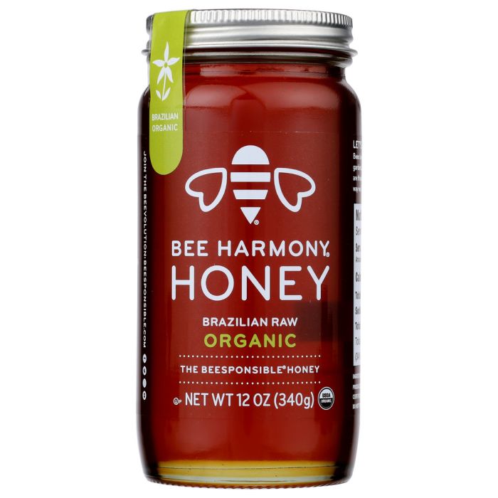 BEE HARMONY: Brazilian Raw Organic Honey, 12 oz