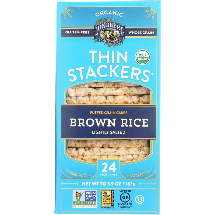 LUNDBERG: Rice Cakes Thin Stackers Brown Rice Lightly Salted, 5.9 oz